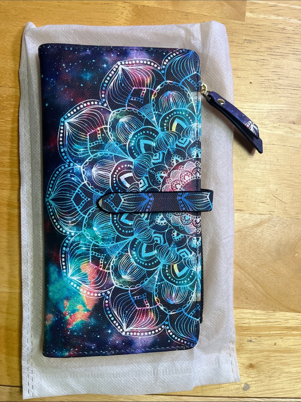 Galaxy Mandala Zip Wallet - Blue Teal Pink Design
